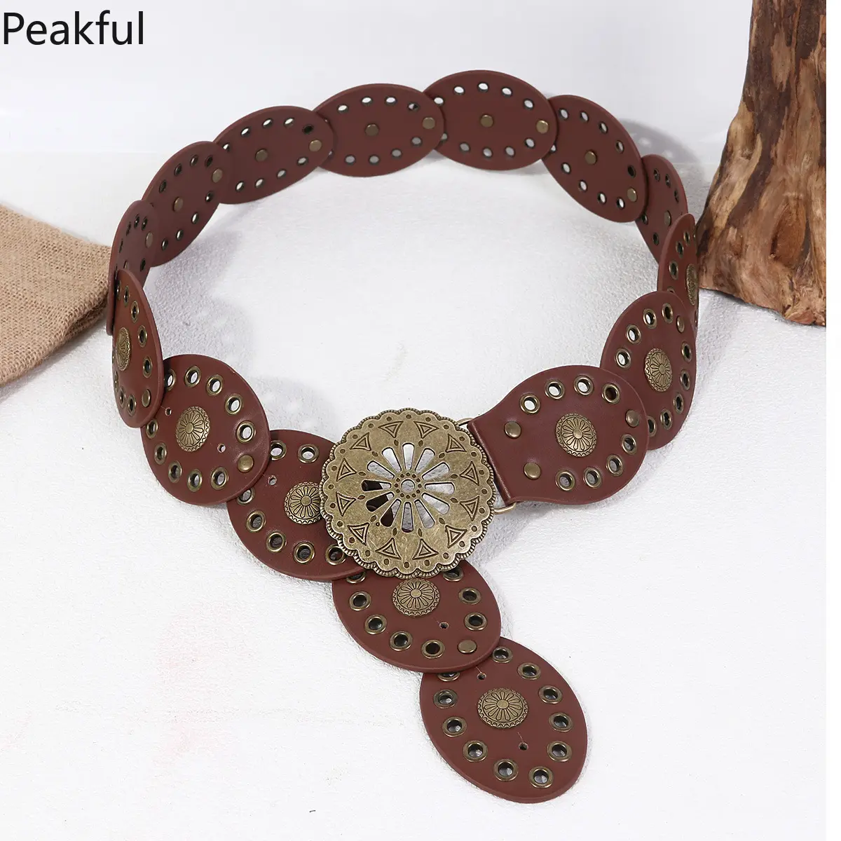 Wide PU Leather Western Cowboy Belt – Retro Design with Hollow Metal Details, Round Waist Strap for Women, Perfect for Dresses, Trouser Outfits, and Adding a Bold Touch to Your Wardrobe