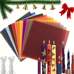 12/Pack Beeswax, Candlewax Candle MakingSheets Kit - Christmas and Halloween Decorative Candles 8x8 Inch (20x20cm) Pre-Cut DIY Craft Supplies, 12 Colors, Bulk Home Decor Gift for Christmas, Mother's Day, Handmade Crafts