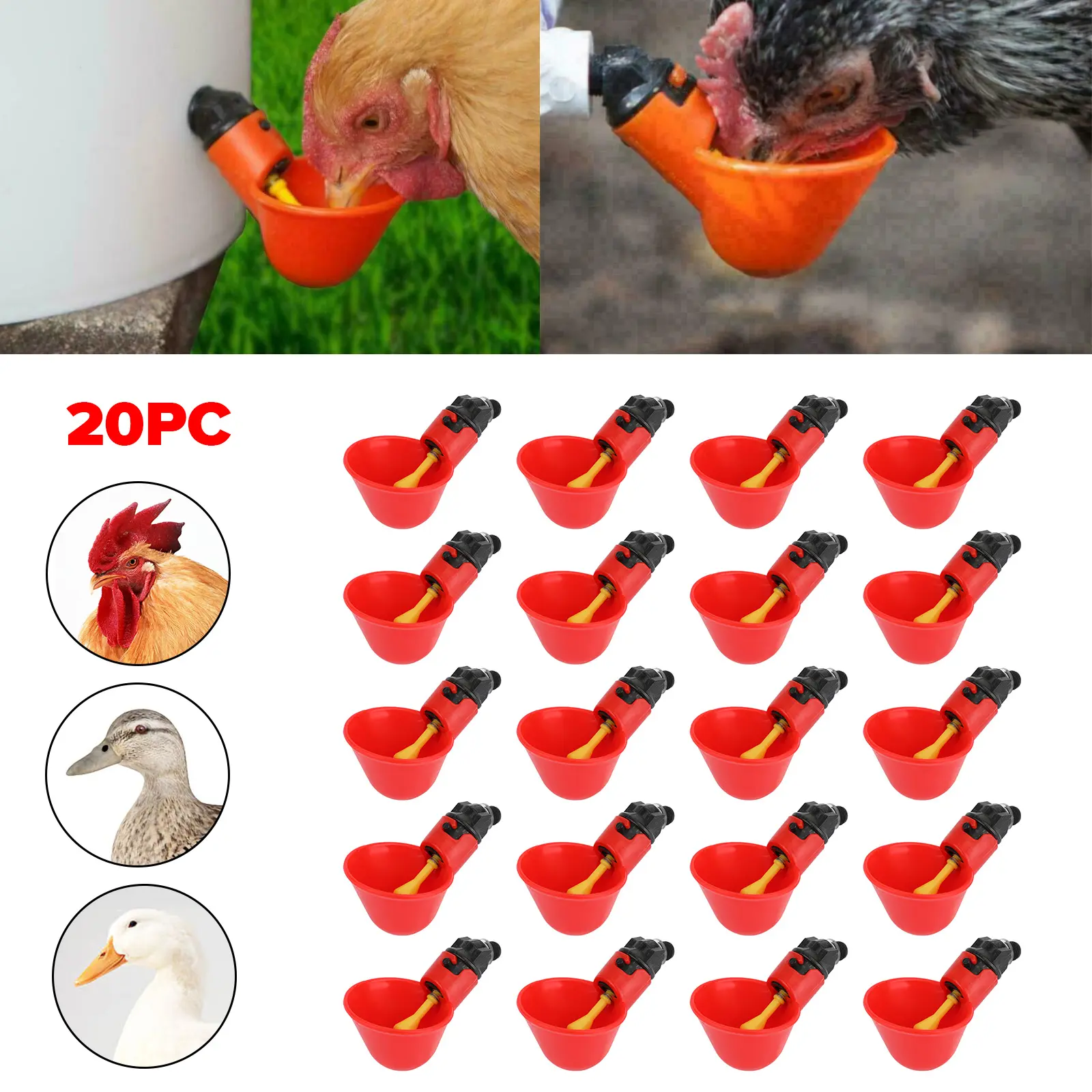 Automatic Gravity-Feed Poultry Drinkers, ABS Plastic Auto-Fill Water Cups for Chickens/Ducks (4pcs/20pcs Pack, Ensures Always Fresh Water)