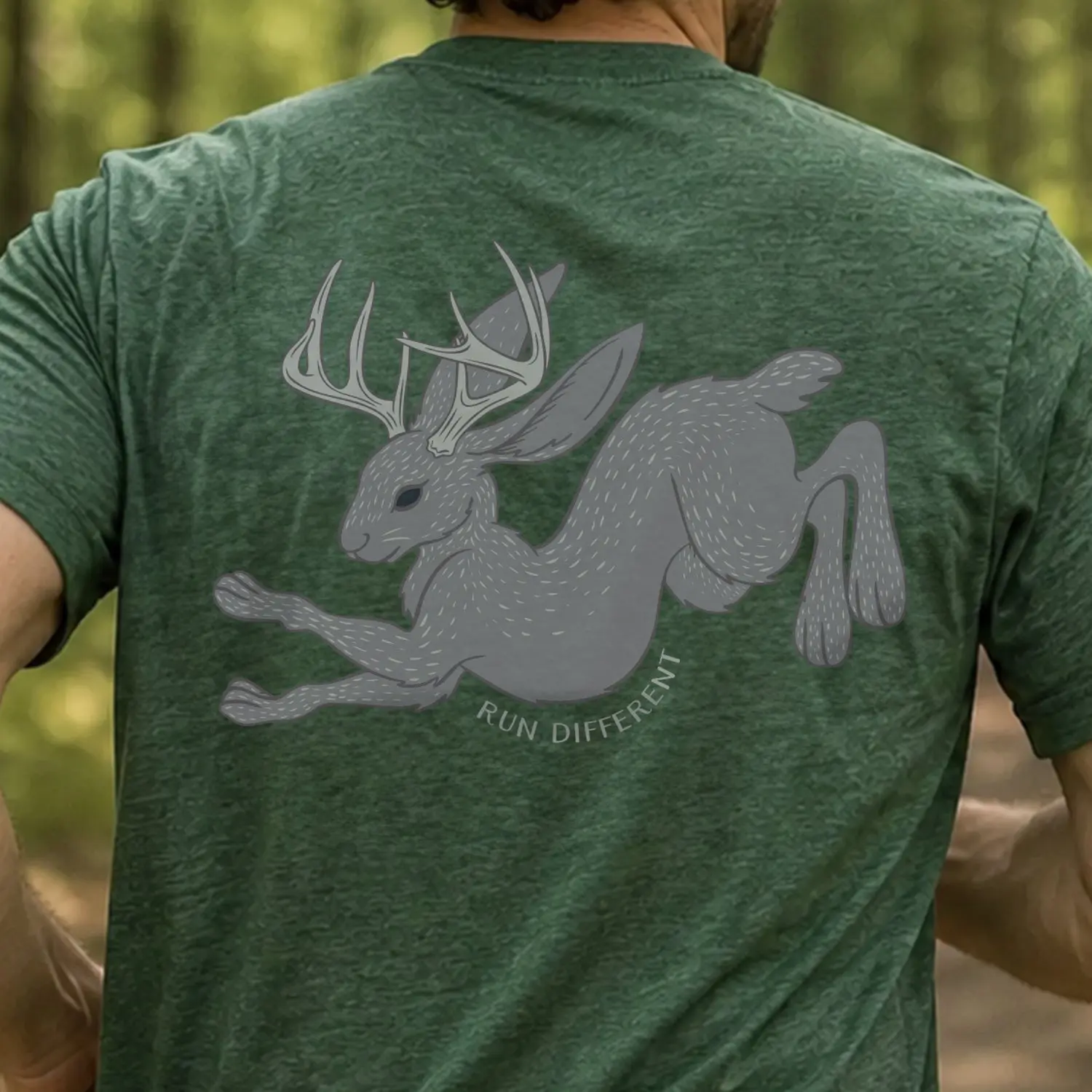 Men's Breathable Lightweight Soft Fabric Short Sleeve T-Shirt - Unique 'Run Different' Slogan, Jackalope Motion Graphic Back Design, Ideal for Race Days, Racing Men's Short-Sleeve T-Shirts