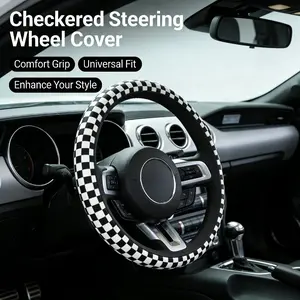 Trendy Chessboard Car Steering Wheel Cover, Vehicle, All-Season Anti-Slip Breathable Grip, Stylish High-Quality Unisex Interior Decoration