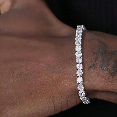 Rhinestone Decorated Tennis Chain Bracelet, Fashionable Jewelry for Women & Men, Trendy All-match & Exquisite Jewelry for Birthday Gift, Alloy Chain Bracelet