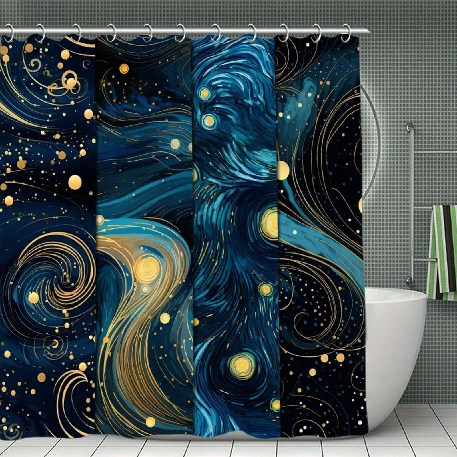 Starry Night Gold Swirl Galaxy Print Waterproof Shower Curtain - Plastic-Stainless Steel Grommet Bathroom Curtain for Bathtubs