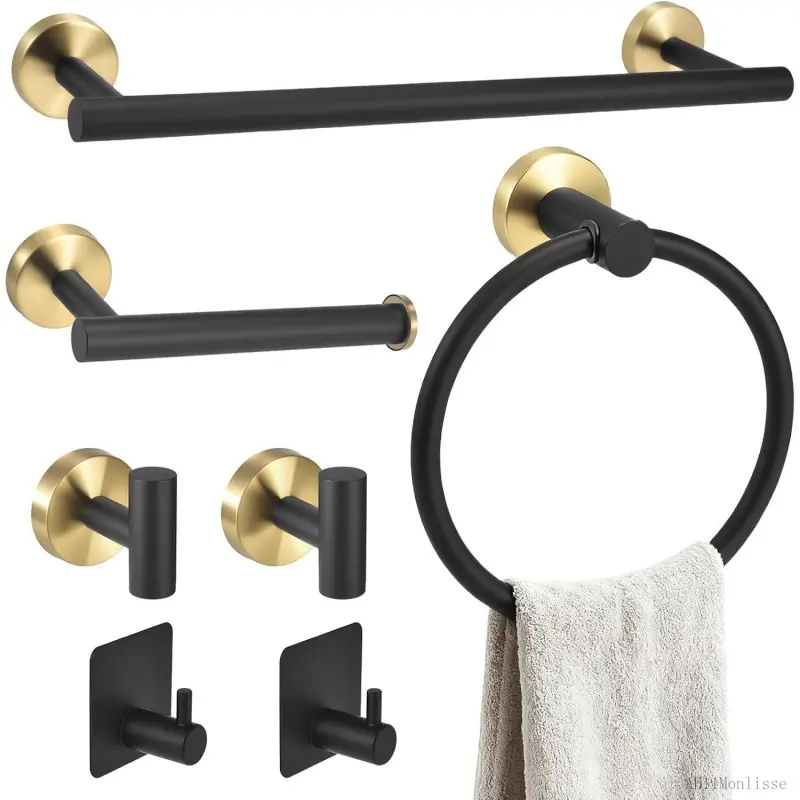 Bathroom Hardware Accessory Set, Stainless Steel Towel Racks for Bathroom, Black and Gold Bathroom Towel Holder & Toilet Paper HolderAB11Monlisse