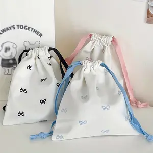 2pcs Travel Drawstring Pouches with Cute Bow Print - Foldable Cosmetic & Jewelry Organizer, Mixed Colors, Ideal for Toiletries, Underwear, and Gift Wrapping, Toiletry Storage | Playful Print Pouch | Polyester Fabric, Travel Pouches