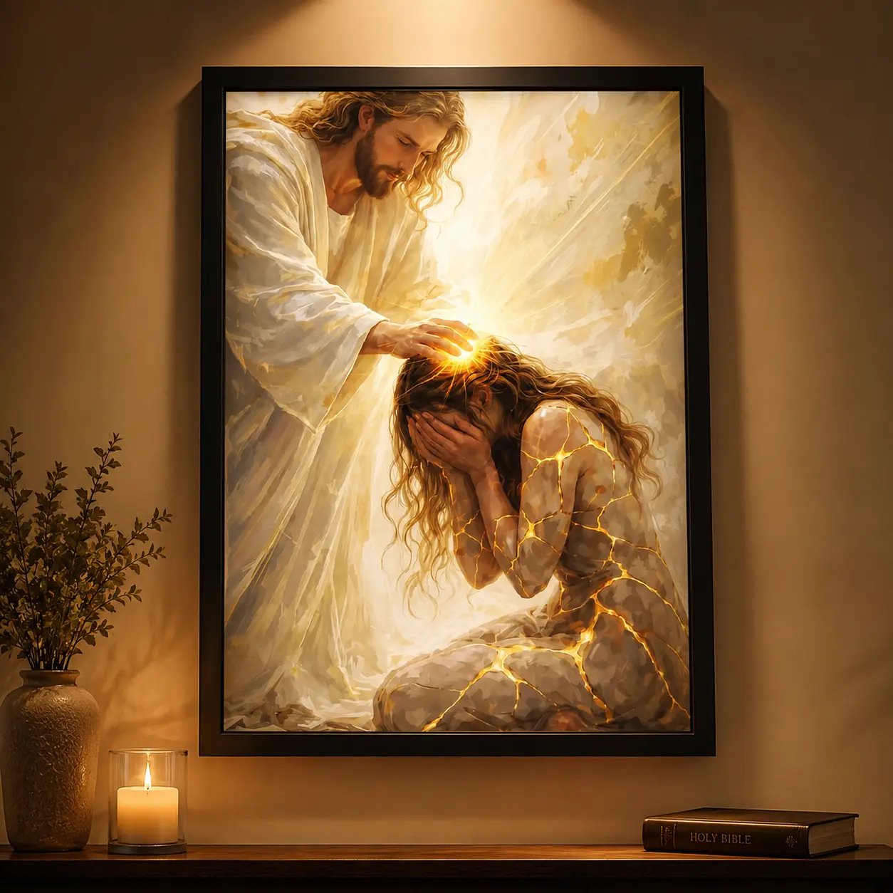 Healed By Him Christian Art Canvas, Jesus and Woman Wall Art, Jesus Print, LDS Art, Bible Art, Jesus with Girl, Religious Prints, Jesus Wall Art, Jesus Art Decor Decoration Artistic posters Canvas Wall Art, Christian Gift, Jesus Decor USA Home