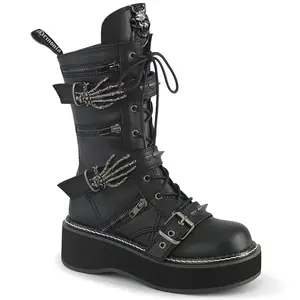 Demonia Emily-82 Black Platform Boot with Lace Detail and Buckle, Comfortable Design for Women