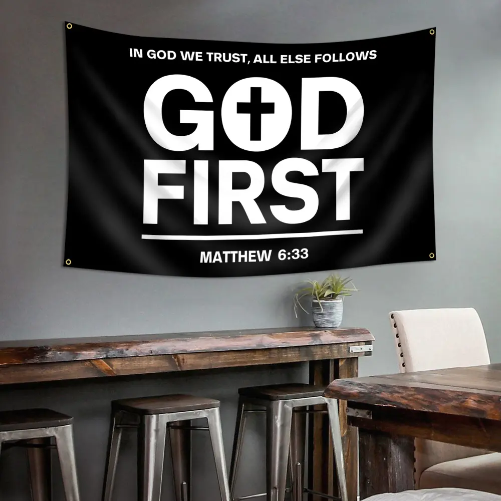GOD FIRST Flag ,Christian Jesus Jesus flag,Christmas Banner, Outdoor Banners, Outdoor Balcony Yard Decor, Wall Hanging Backdrop, Wall Decor Flags, Holiday Party Supplies, Decoration Items