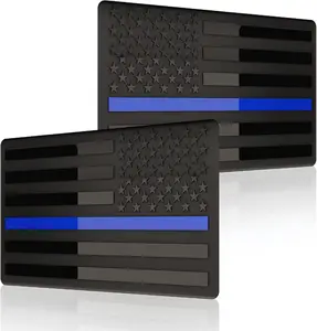 2Pcs USA American Metal Flag Auto Fender Emblem, Embossed 3D Metal Adhesive Sport Truck Car Badge, USA Flag Decal for for Auto SUV Truck Motorcycle (Thin Blue Line) decal sticker