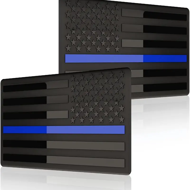2Pcs USA American Metal Flag Auto Fender Emblem, Embossed 3D Metal Adhesive Sport Truck Car Badge, USA Flag Decal for for Auto SUV Truck Motorcycle (Thin Blue Line) decal sticker