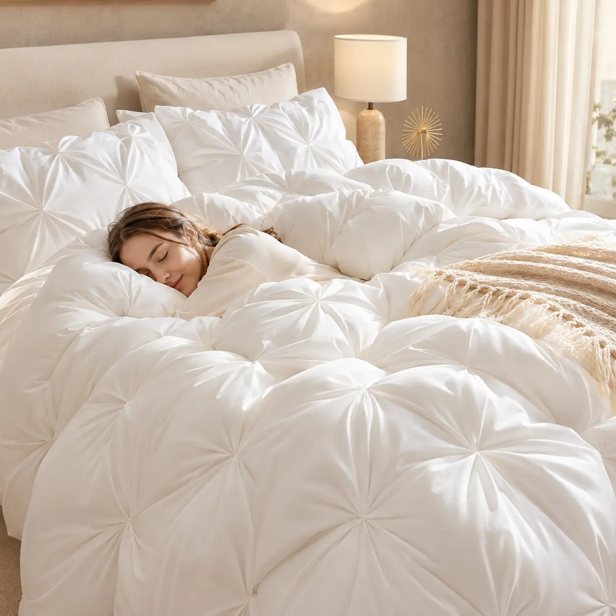 Andency 3 PCS Soft Pintuck Messy Bedding Sets -Multi-Color,Cloud-like,Ultra-Soft,Machine Washable,Luxury Bedroom Decor Accessories,Breathable,All-Season King Size Comforter Sets,Hotel Quality, Restful Sleep,Geometric Pattern