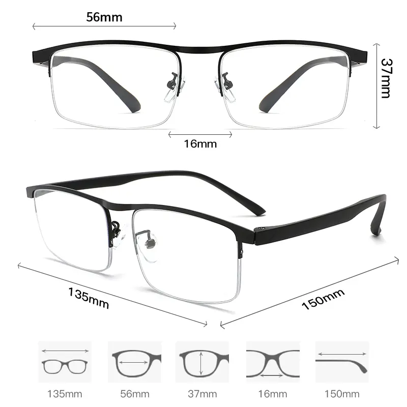 Photochromic progressive multifocal reading glasses with blue light blocking and protection, half-frame bezel-less black gold frame, suitable for reading, traveling, working and daily use reading glasses