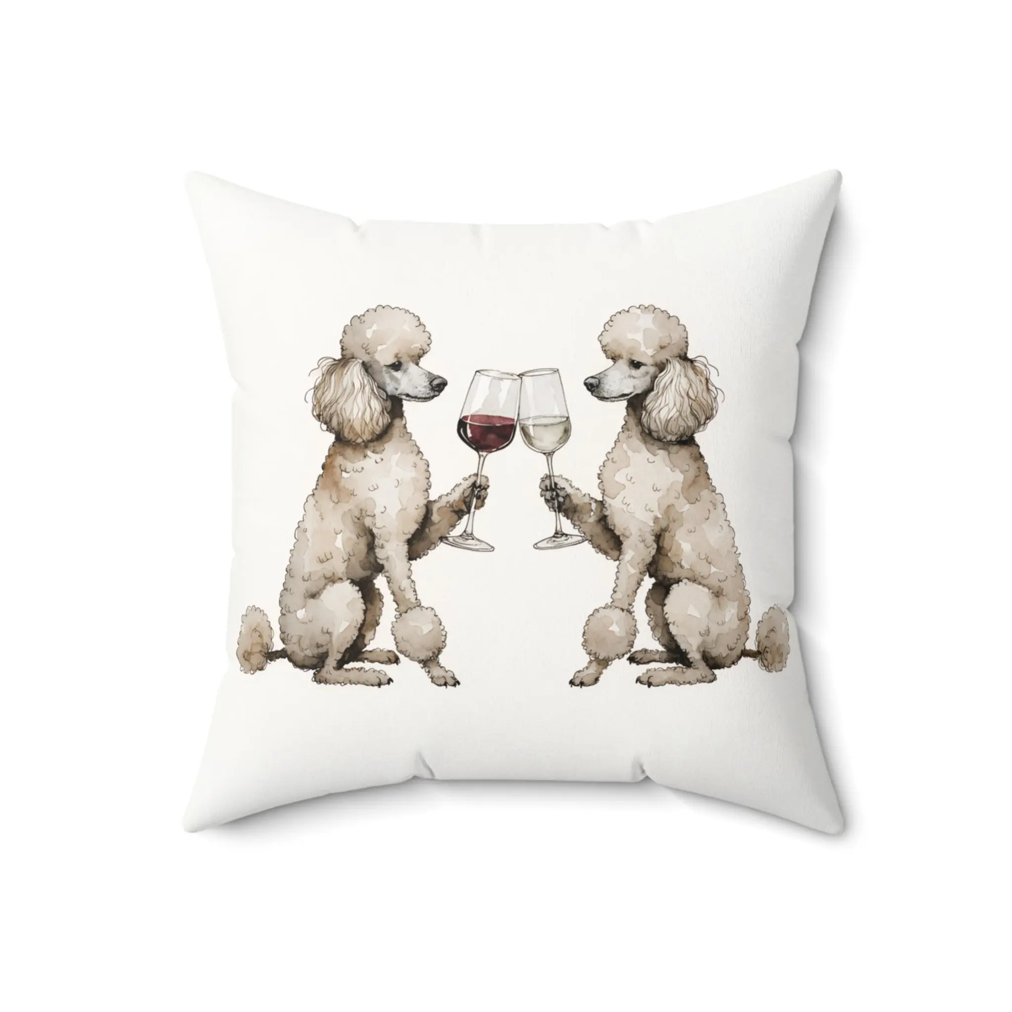 18x18 in Watercolor Poodle Print Throw Pillow - Happy Hour Themed Couch Decor, Polyester Fabric, Double-Sided Printing, Hidden Zipper, Machine Washable, Watercolor Art