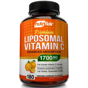 NutriFlair Premium Liposomal Vitamin C 1700mg Supplement, Gluten-Free, Dairy-Free, Vegan-Friendly, Immune Booster with Antioxidant Properties, Joint & Artery Support, 180 Capsules