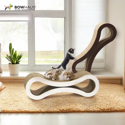 BOWHAUS Infinity Cat Scratcher Lounger, Reversible Scratcher, Large Cat Scratching Pad, Cat Scratching Board, Scratch Pad for Indoor Cats, Brown/White