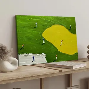 1 Count wood frame canvas, stereo brush stroke golf course poster, fine bedroom poster, modern art Deco, stylish home poster, hallway office mural, ideal gift, waterproof, print