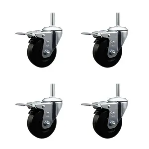 212 MAIN Heavy Duty Lockable Wheels - 3.5x1.25 in. Black Phenolic Swivel Threaded Castors, 0.63 in. Stem, Furniture Hardware Moving Wheels (Set of 4, SCC-TSTTL20S3514-PHS-58212-4)