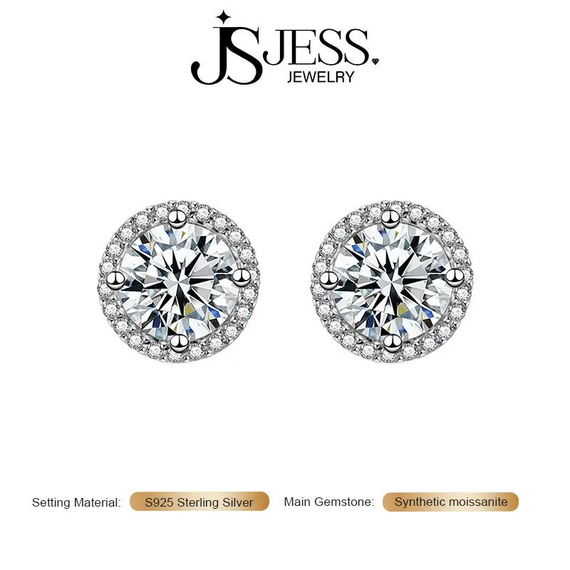 【Halo Screw Back】0.2-6CT 3-9mm Round Cut Moissanite D Color VVS1 Stud Earrings，Screw Back S925 Sterling Silver platinum plated Earring For Men Women Wedding Gif