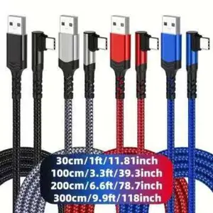 Fast Charging Type-C Data Cable, Right Angle USB to USB-C Design, Compatible with Samsung Huawei Xiaomi Redmi Oppo Oneplus Smartphones Cellphone