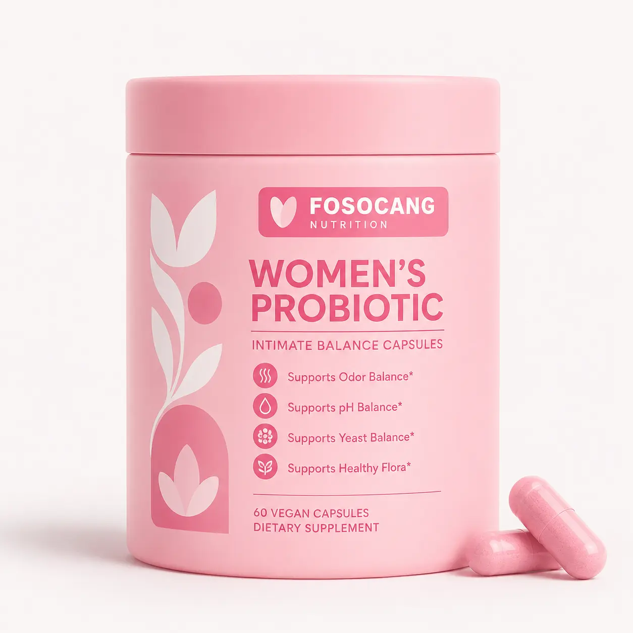 FoSoCang Women's Balanced Nutritional Probiotic & Prebiotic Capsules - 60 Count (Pack of 1) - Supports Gut Balance, Healthy pH Balance, Odor Control, Healthy Bacteria & Lactobacillus Strains - Dietary Supplement