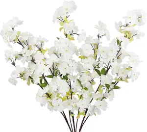 3 Pcs Cherry Blossom Branches for Vase Long Stems Artificial Flowers Spring Summer Decor White Faux Silk Cherry Blossom Branches for Home Wedding Party Table Centerpieces