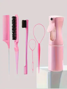 6pcs hair styling kit Home Hair Kit for salon-Quality Hairdos- Includes Hair Styling Tools, Brush Set,300ml big capcity spray bottle ,Braiding Tool,Rat Tail comb, Edge Control Brush - Durable, Portatable & Suitable For All Hair Types, Salon Equipment