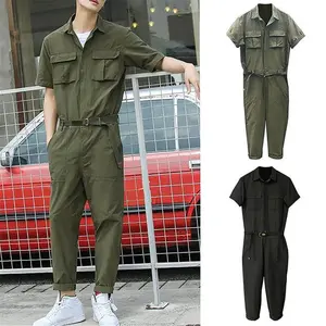 Matching-Two-Piece-Clothing Retro Work Jumpsuit Suit Men'S Loose Short Sleeved Jumpsuit Suit New In Sets For Men