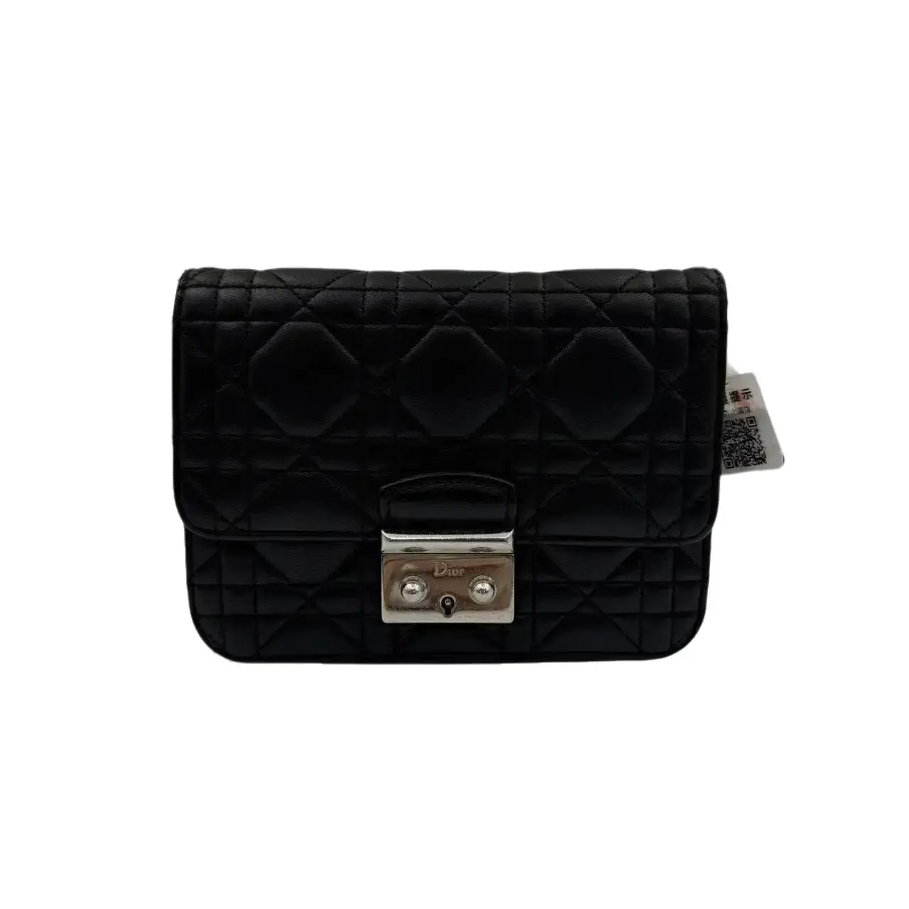 Pre-owned Dior hz9 Black Lambskin Addict Mini Flap Bag Cannage Quilt Silver Lock 70792