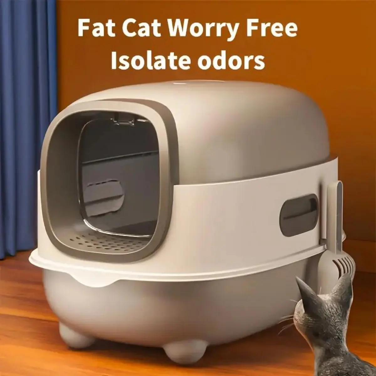Large capacity Cat Litter Box -  with deodorizing litter spoon, fully enclosed design to prevent odor from spilling, easy to clean, anti - splash & odor - control,easy to install plenty of space, ideal for multi - cat homes
