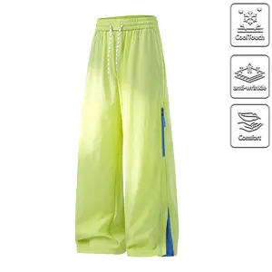 Viral Unisex Baggy Wide Leg Parachute Cargo Pants, High Waist Cool Touch Anti-Wrinkle Streetwear Pants with Side Zip & Drawstring, Trendy Summer Casual Trousers for Men Women