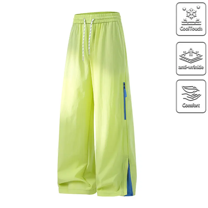 Viral Unisex Baggy Wide Leg Parachute Cargo Pants, High Waist Cool Touch Anti-Wrinkle Streetwear Pants with Side Zip & Drawstring, Trendy Summer Casual Trousers for Men Women
