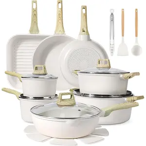 21Psc Pots and Pans Set Non Stick White Granite Kitchen Cookware Sets Nonstick Induction Cookware  Cooking Pan Set with  Utensils, PFOS and PFOA Free