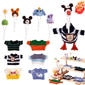 6 Sets Mini Desk Goose knitting Outfits Complete Knitted Hat and Wardrobe Collection for 7-Inch Decorative Desk Statues