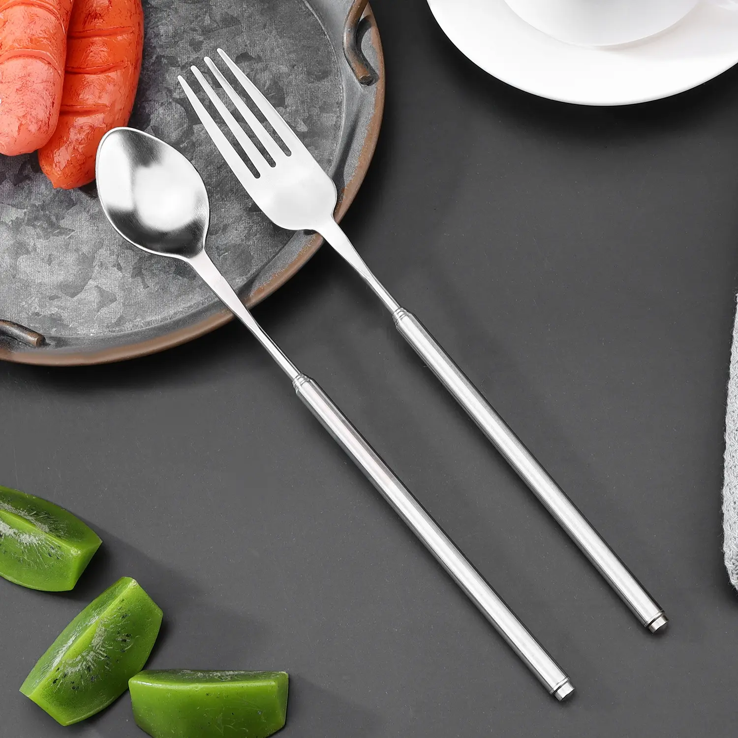 2 Counts Expandable Forks & Spoons Set, Stainless Steel Foldable Spoon, Dinner Fruit Dessert Fork, Multi-Functional Portable Durable Cutlery, Cutlery Utensil Sets