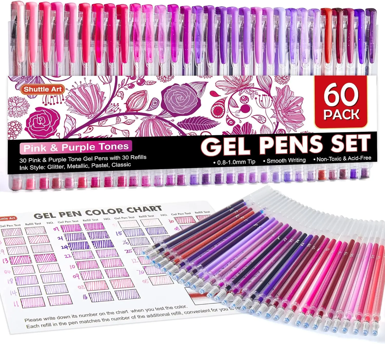 Shuttle Art 60 Pack Gel Pens, 30 Gel Pens with 30 Refills for Adults Coloring Books Journaling Drawing Nature, Landscapes, Animals Scenes, Colored Gel Pens, Drawing Pens Set