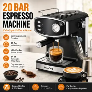 Super Espresso Machine 20 Bar Compact Espresso Maker with Milk Frother Steam Wand Pressure Gauge 54oz Water Tank Black Coffee Machine for Home Cappuccino Latte Low Noise Fast Brewing Kitchen Counter Appliance