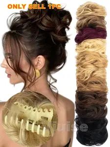 Real Human Hair Claw Chignon Messy Bun Claw Clip Hair Piece Wavy Curly Hair Bun Ponytail Extensions for Women Blonde Hair Ponytail Brown Ponytail Hair Daily Hair Buns Add Volume For Women