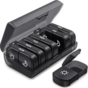 Weekly Pill Organizer 2 Times a Day, Pill Box 7 Day with One-Side Large Openings for Easy to Use, Privacy Protection AM PM Healthcare Aid