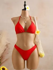 Women's Sexy Solid Color Triangle Bikini Set, Swimsuit Style Bikini, Two-Piece Swimsuit, Fashionable Comfort Design, Perfect for Beach and Pool Use