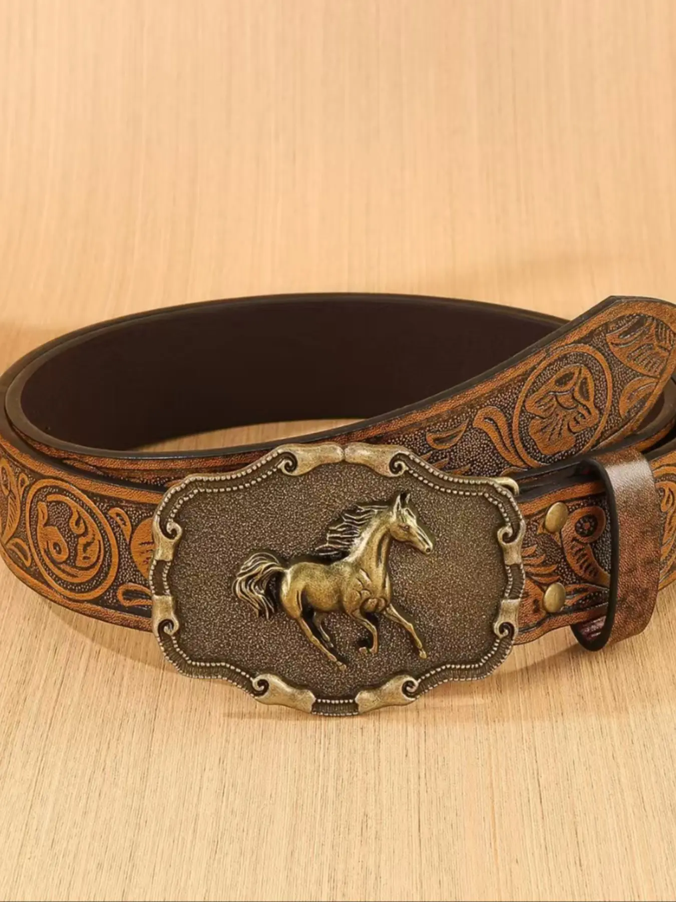 Western Cowboy Style Embossed PU Belt with Buckle, Cowgirl Boho Belt, Boho Style Animal Decor Belt for Men & Women, Fashion Accessories for Daily Wear, PU Leather Belts