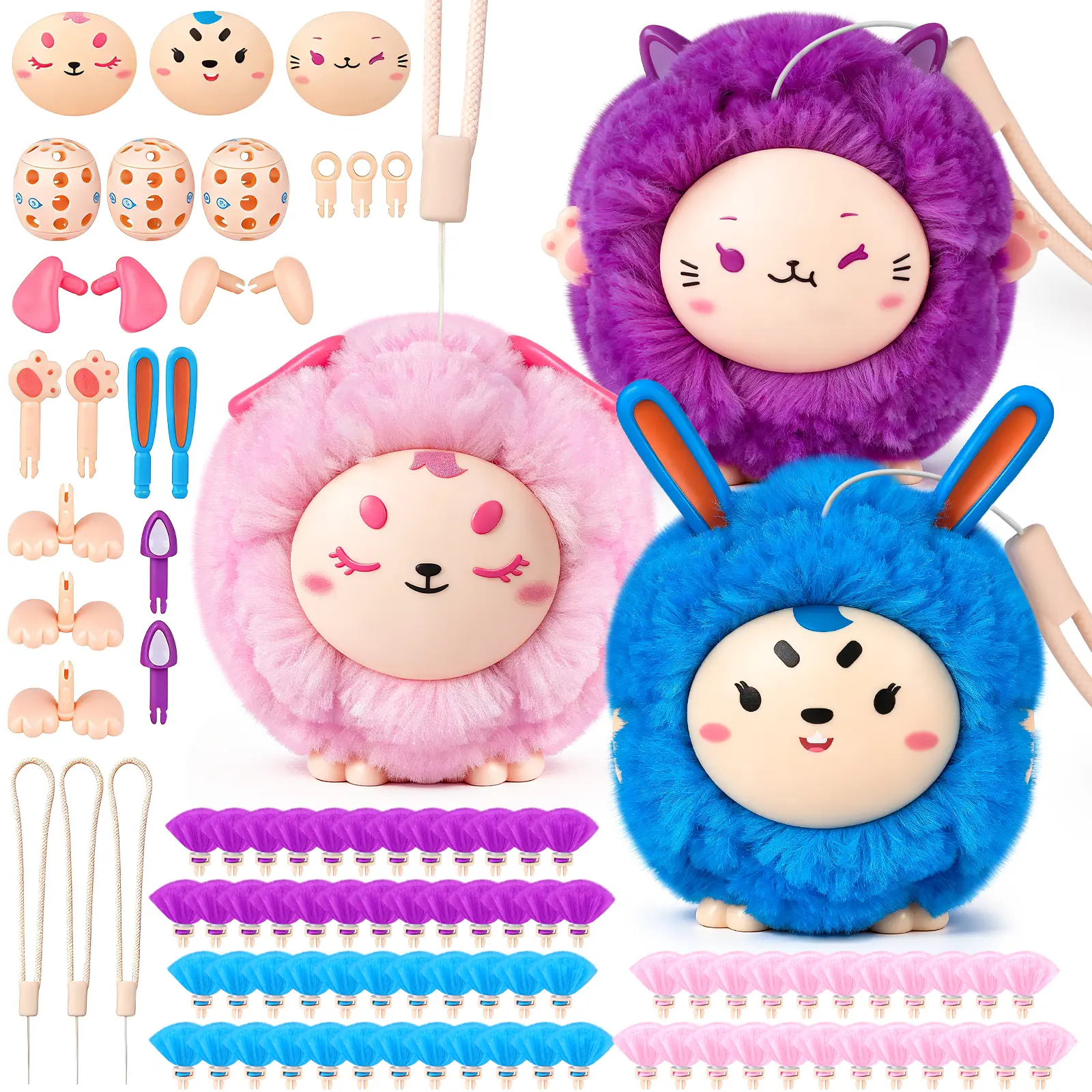 DIY Plush Toy Keychain Making Kit for Kids,DIY Stuffed Animal Craft Set for Kids, Cute Arts & Crafts Set with 3 Plush Models, Keychain Toys for Girls Boys
