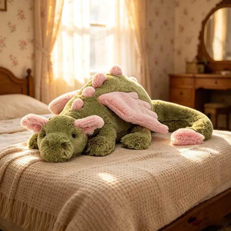 JC Green Dragon Plush Toy, Large 19.5 inches | Cute Sage Dragon with Pink Spikes & Wings, Soft Cuddly Stuffed Animal, Perfect Fantasy Gift