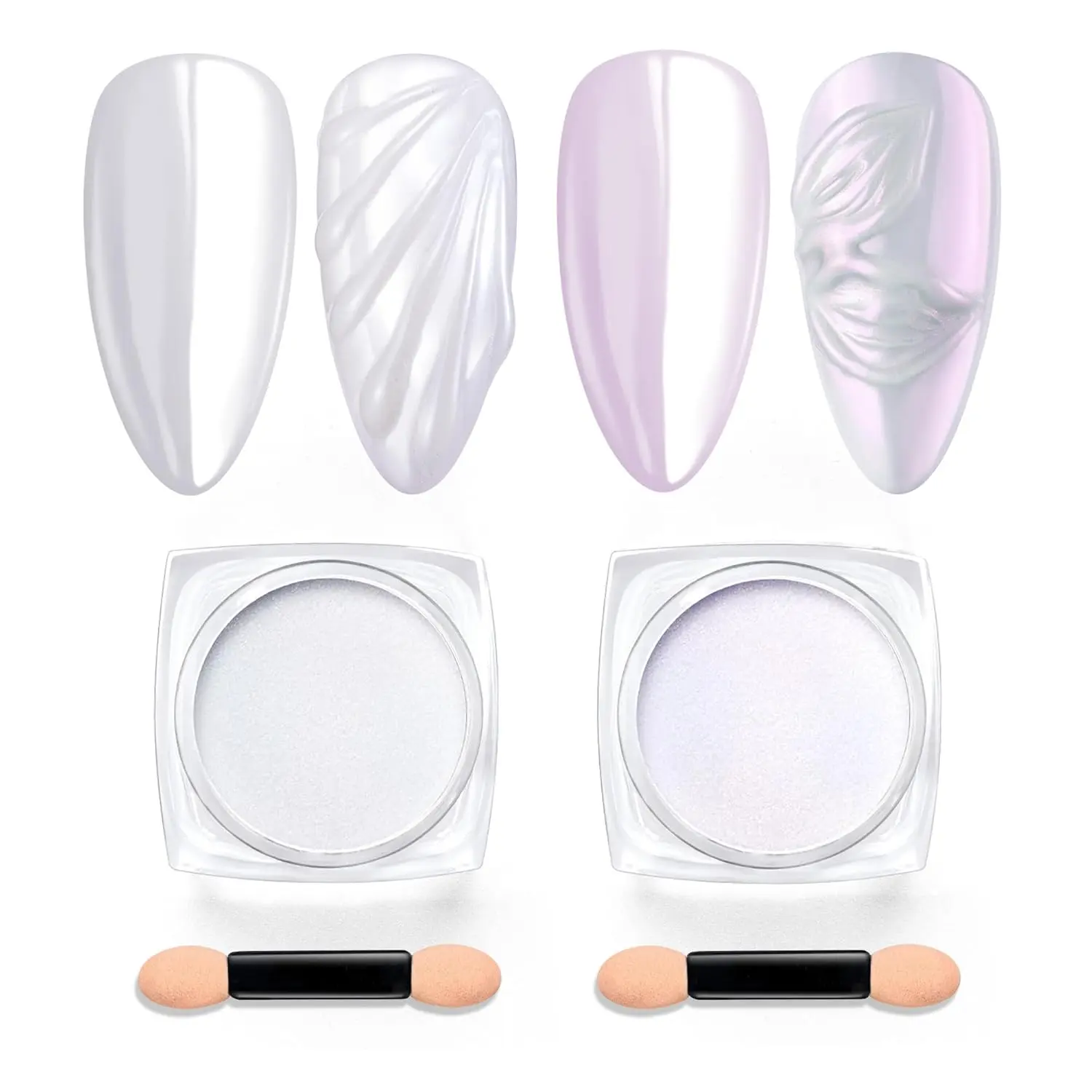 1g*2 - 2 Colors White & Purple Pearl Chrome Nail Powder