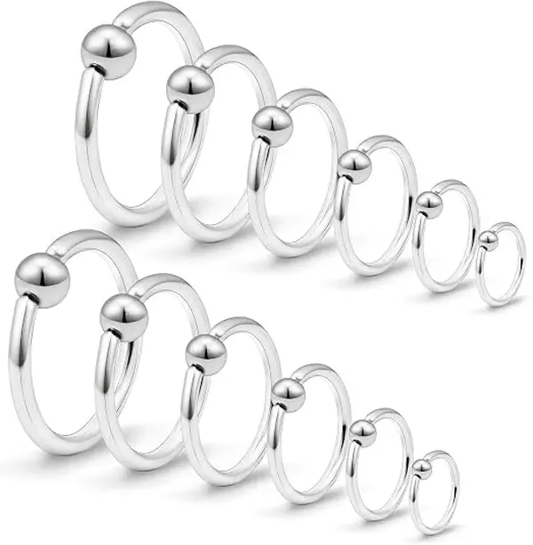 SCERRING Unisex 12PCS 16G Stainless Steel Hoop Captive Bead Rings - Hoop Shape, Nose Rings for Women, Helix, Cartilage Body Piercing Jewelry (6-16mm Bead Closure)