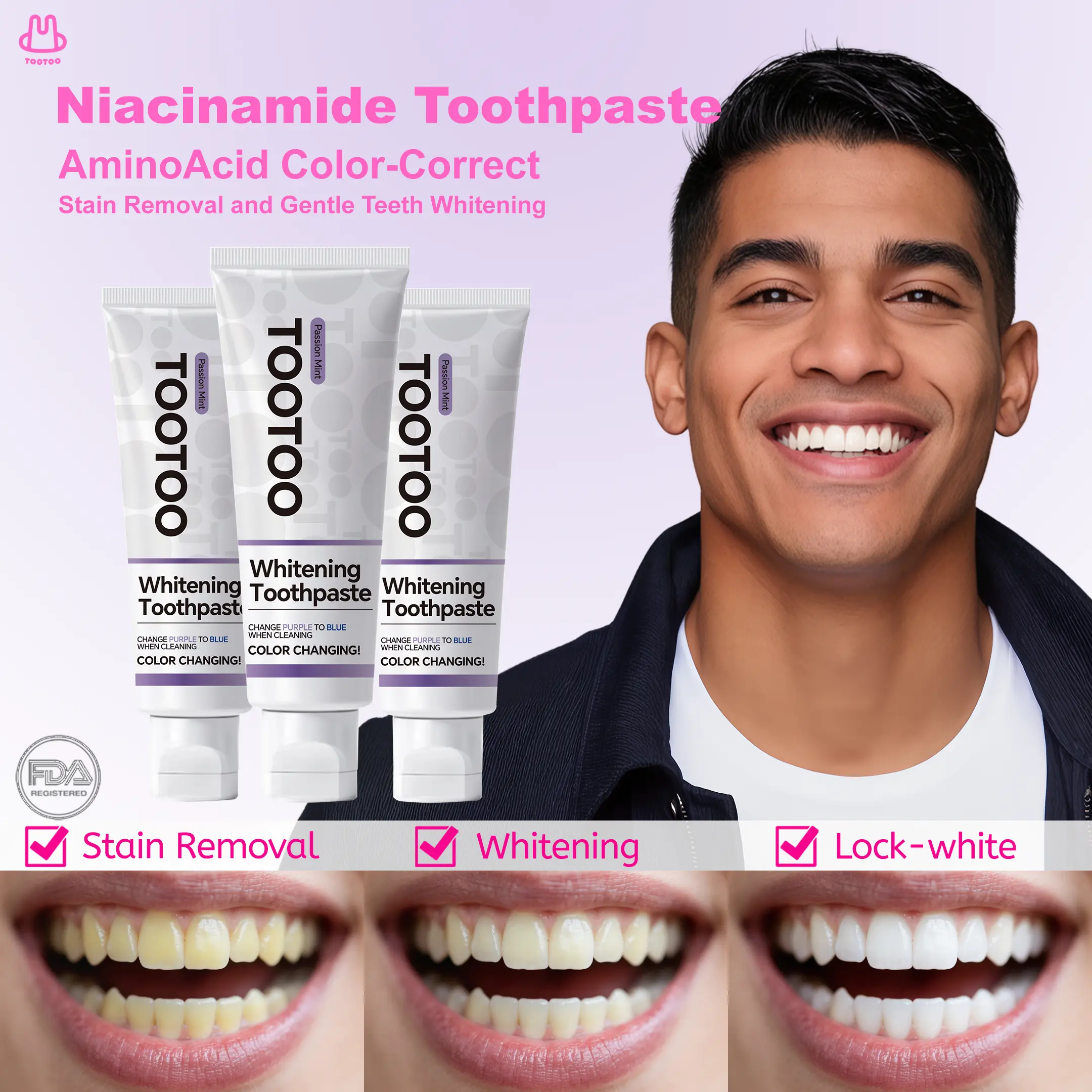 Tootoo Whitening Toothpaste Niacinamide Brightening Gentle Stain Remover 120g for Brighter Smiles & Oral Health