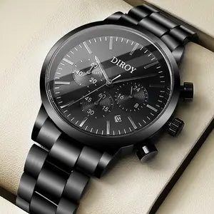 DIROY Black Warrior Men's Watch Chronograph Business Dress Quartz Stainless Steel Water Resistant Date Wristwatch