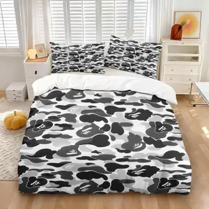 Simple Black White Camouflage Print Duvet Cover Set, Printed Bedding Set, Soft Skin-Friendly Fabric, Fashion Trend Design, Bedroom Decor Essential, Comfy Bed Sets