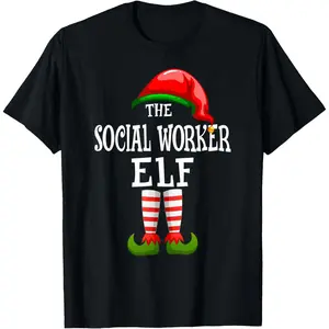 100% Cotton The Social Worker Elf Family Matching Xmas Group Pajama T-Shirt