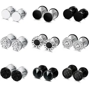 MILACOLATO 9 Pairs Fake Gauge Earrings for Men Women Stainless Steel Stud Earring Round Cheater Plug Earring Faux Gauges Ear Tunnel Mens Earrings, Metal summerwins