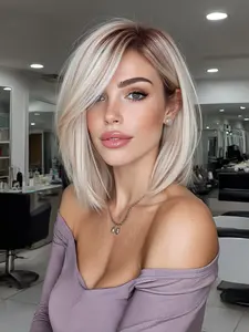 Women's Synthetic Lace Front Wig, Short Straight Hair, Crown, Dye, Natural Look, Breathable & Lightweight, Full Head Set, Glueless Hairline Wig, Lace Frontal Wigs